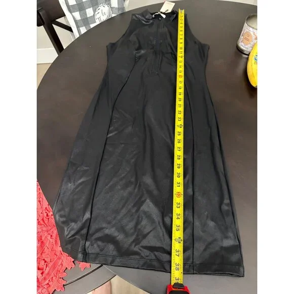 NEW Popilush Shapewear Sculpting Faux Leather Zip-Front Midi Dress Black Large - Picture 11 of 11